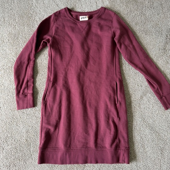 Pact Downtime 100% Cotton Sweatshirt Dress S Cabernet NEW Pullover Has Pockets - Picture 4 of 5